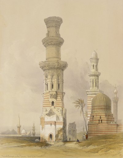 Verwoeste moskeeën in de woestijn, ten westen van de citadel, Caïro, uit Egypte en Nubië, Vol.3 door David Roberts